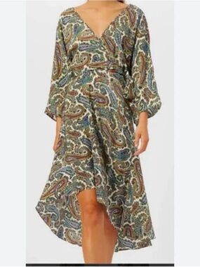 Diane von Furstenberg Eloise Silk Paisley V-Neck Wrap Midi Dress size M